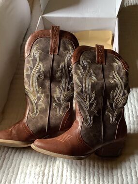 Classic Brown Western Ankle Booties with Embroidered Shaft